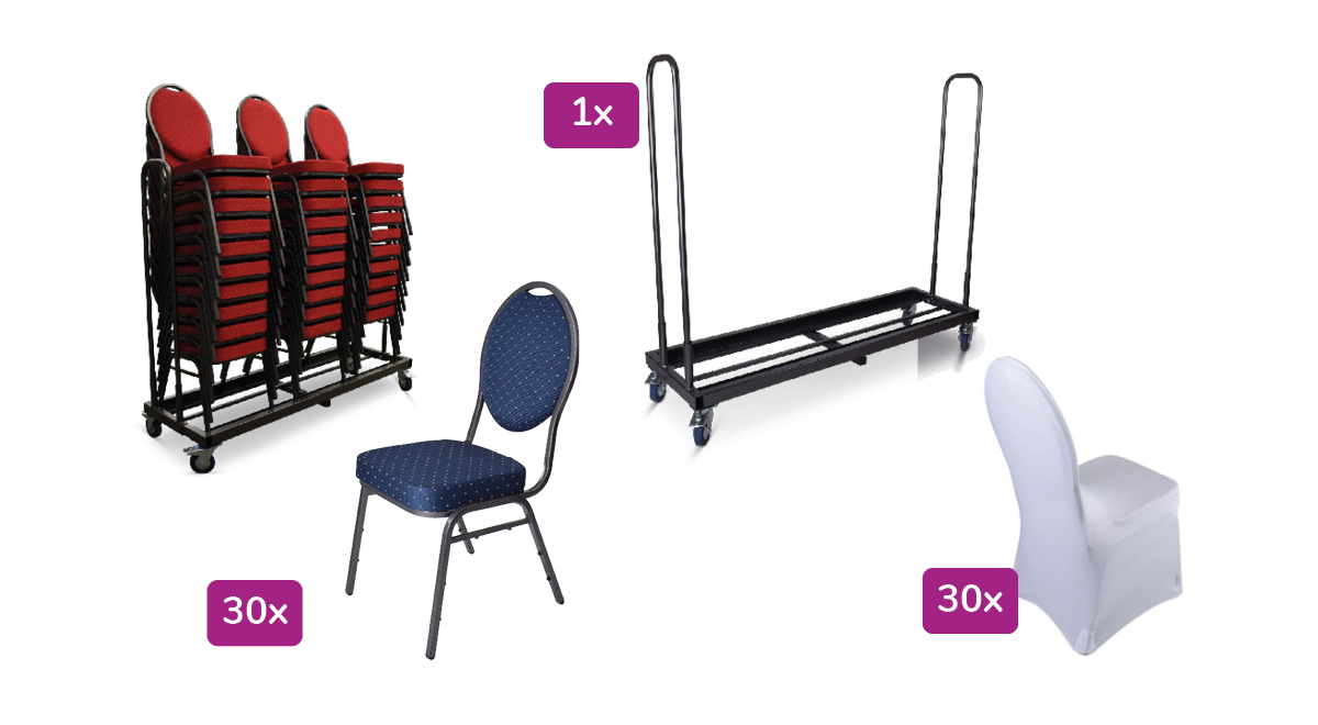 Transportkar incl. stapelstoel Maas met stretchrok 30 stuks